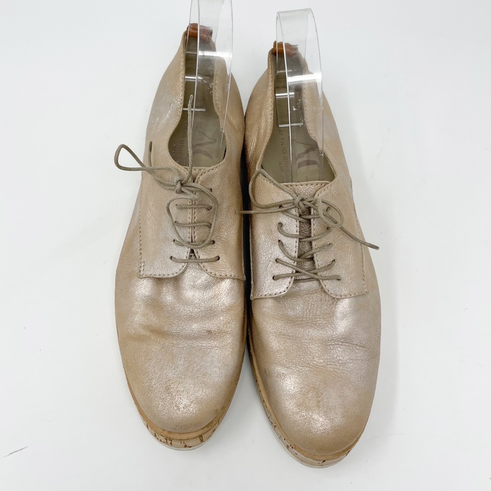 AGL Juliet Rose Gold Metallic Cork Platform Oxfords Shoes 40 - Picture 5 of 13
